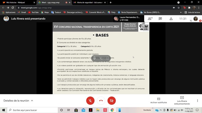 Actividad del Concurso Nacional Transparencia en Corto 2021